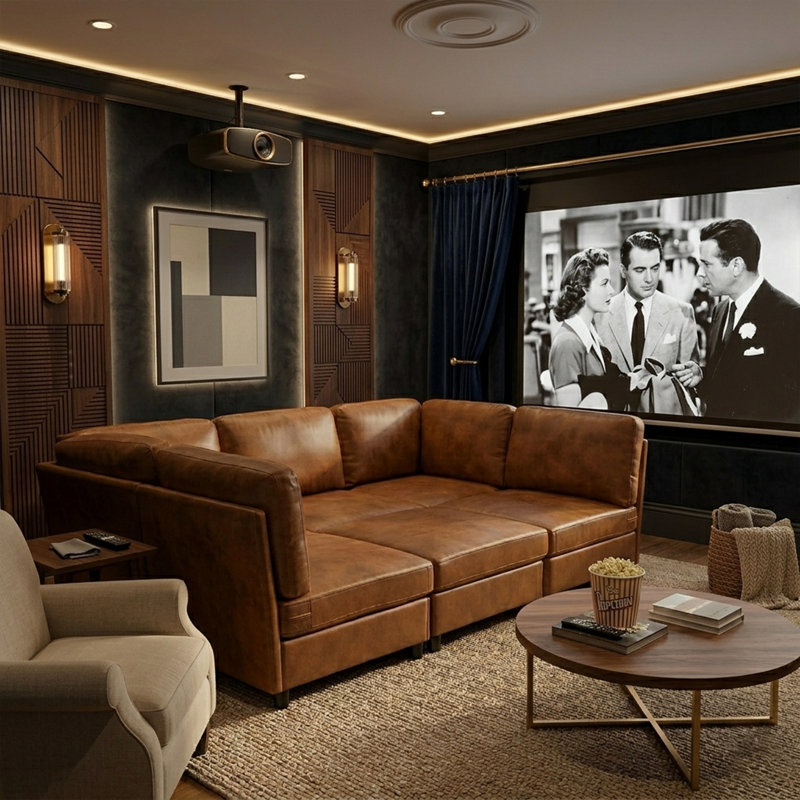 Canapé modulaire en cuir caramel 94,5 po
