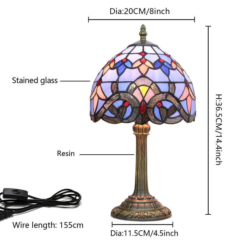 Lampe de table 14 po H Tiffany, Baroque bleu