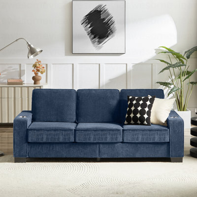 Canapé en velours côtelé 83,86 po, canapé moderne à 3 places, mobilier de salon, chambre à coucher, bureau, bleu
