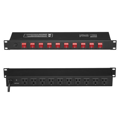 19 1U PDU 10 Outlets Rack Mount Power Strip Surge  Overload Protection