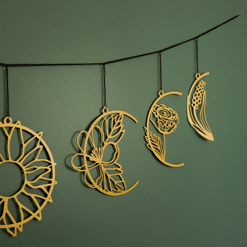 Floral Moon Phases Metal Wall Decor, Gold