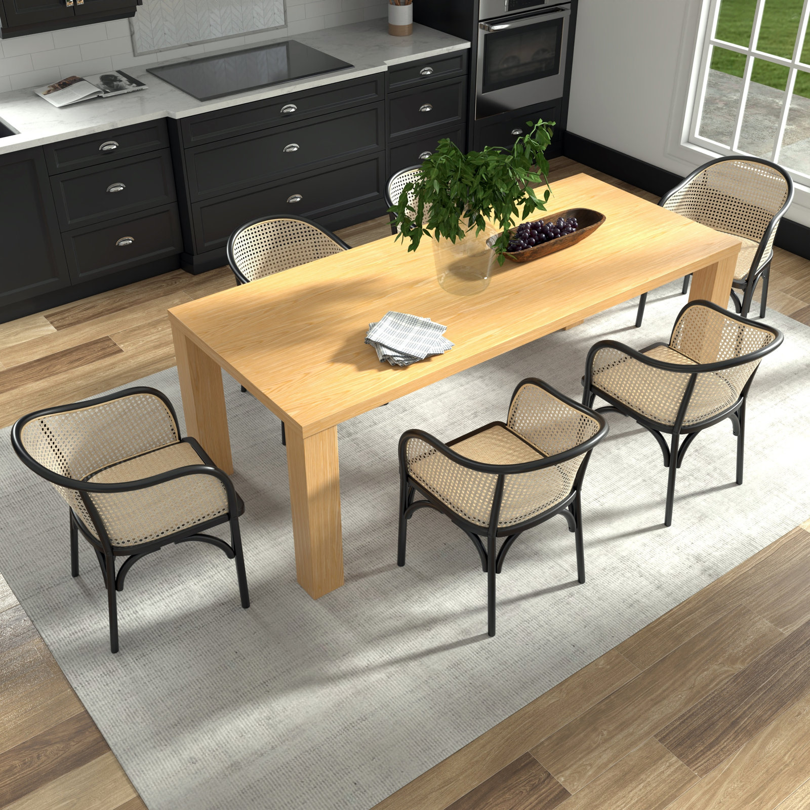 Fabiana Dining Armchair, Natural Seat & Back/Black Frame