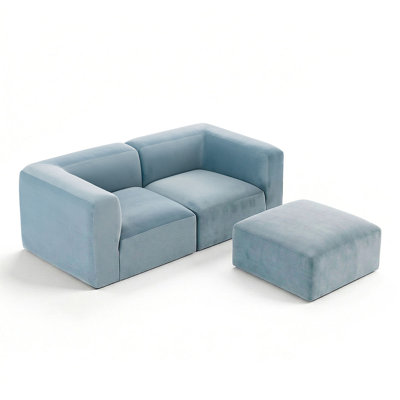 Canapé modulaire en L en velours modulaire avec repose-pieds, siège profond pour appartements et petits espaces de vie