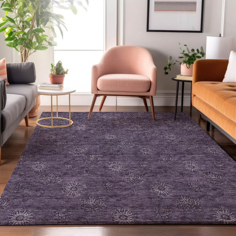 Tapis aubergine de qualité supérieure lavable à la machine Prisco, Rectangle 9 pi x 12 pi