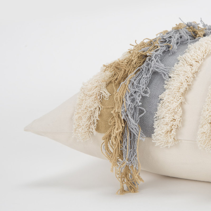 Small Multicolor Frayed Rectangular Bohemian Pillow