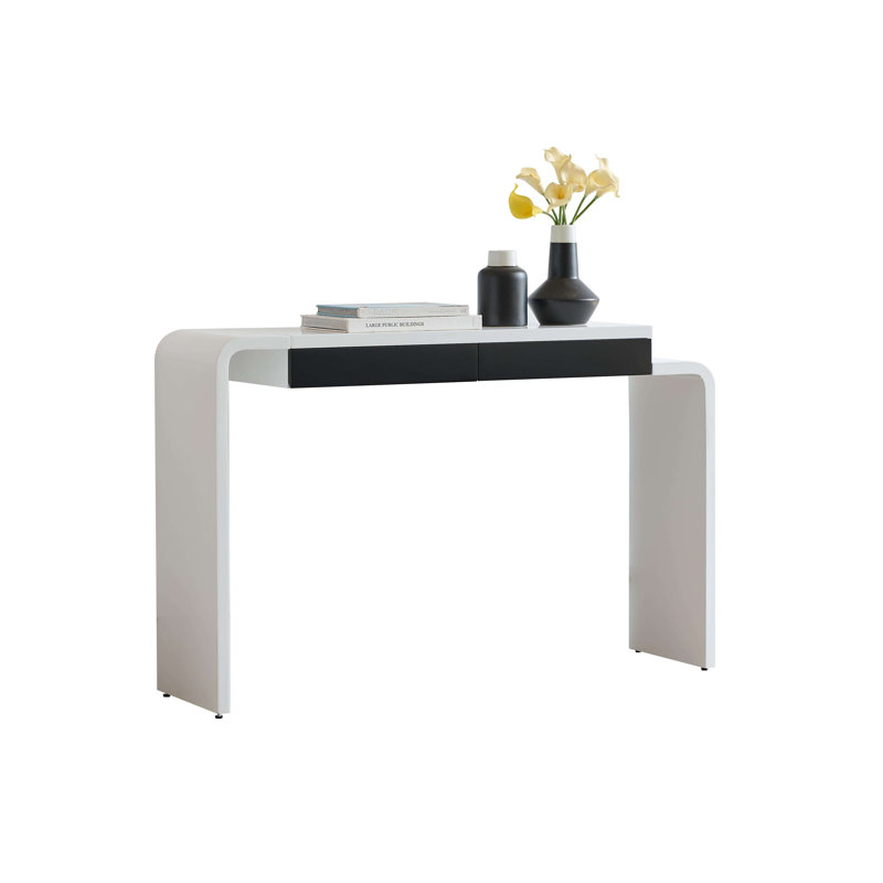 Rounded Silhouette Console Table - Sofa Entryway Table with 2 Drawers for Living Room, Hallway, Entryway, White/Black