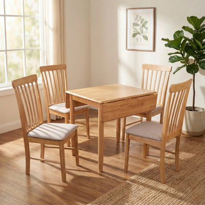 Ankrum 4 -Person Drop Leaf Rubberwood Solid Wood Dining Set