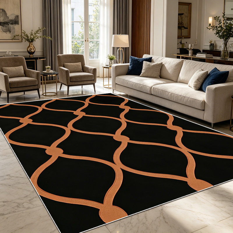 1PC Black and Tan Geometric Trellis Pattern area rugs for Living Room, Soft and Comfortable, Suitable for all seasons, easy-to-maintain, machine washable Indoor Mat, Under Table Farmhouse suitable for dining room, bedroom, entryway, kitchen, home
