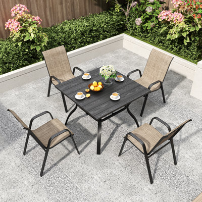 Chaises d'extérieur en tissu Teslin avec siège large, capacité de poids de 350 lb, structure en métal imperméable et résistante à la rouille, soutien lombaire ergonomique pour le patio et l'utilisation commerciale