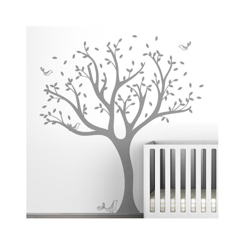 Décalcomanie murale arbre tweet, Argent métallique