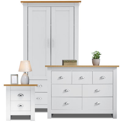 Anatasia 3 Piece Bedroom Set 2 Door Wardrobe, Chest of Drawers, Bedside Table Cabinet