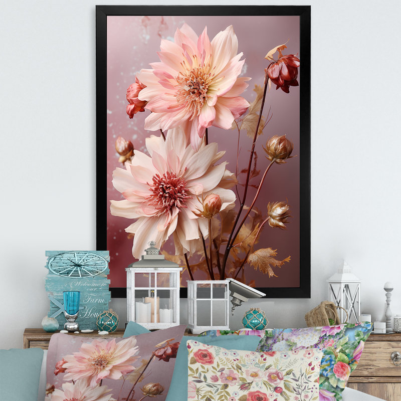 «Pink Whispering Fall Petals - Fuschia», art mural, H 20 po x l 12 po x P 1 po, Cadre simple noir
