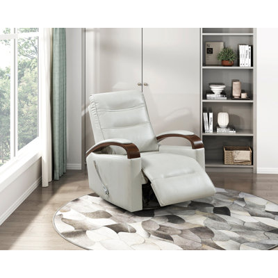 1Pc Swivel Gliding Recliner Faux Leather Upholstered Solid Rubberwood Arms Luxurious Living Room Furniture, Smoke Colour