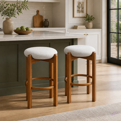 Indoor Wooden Upholstered Barstool,Upholstery, Set of 2