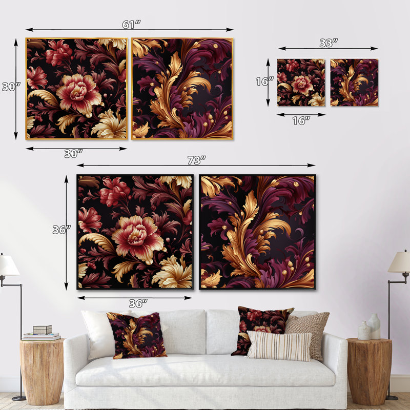 Gainsborough - Ensemble de 2 collages carrés botaniques abstraits, H 16 po x l 33 po, Toile tendue