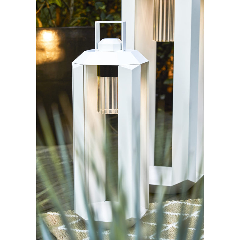 Cube Outdoor Lantern Small Battery, 28.3" H x 9.6" W x 9.6" D, Matt White