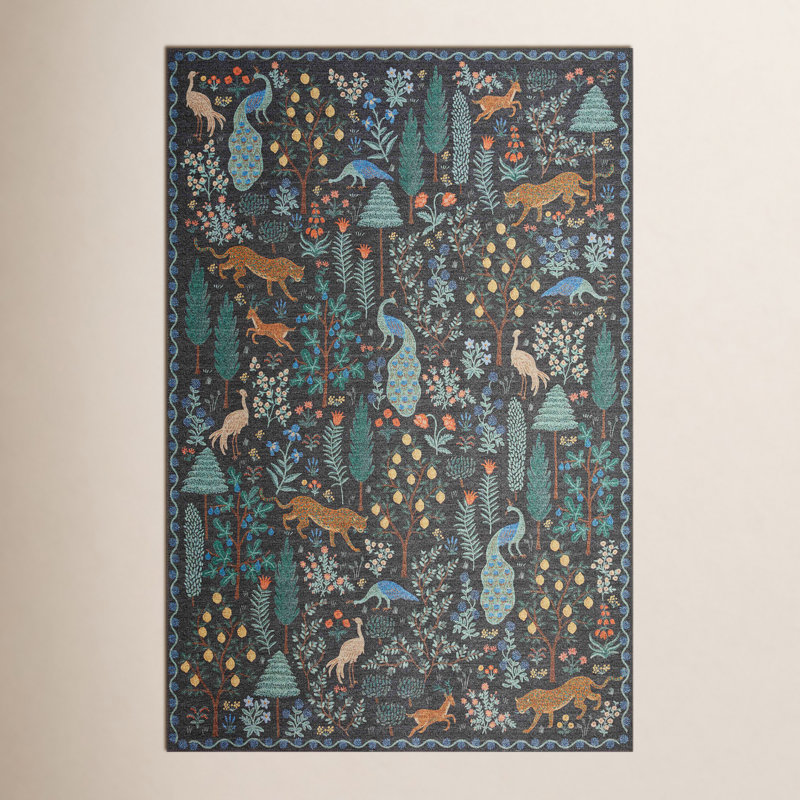 Rifle Paper Co. x Loloi Menagerie MEN-02 Forest Black Rug, Rectangle 2'3" x 3'9"