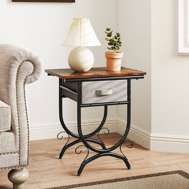 Table de bout 2 pièces avec tiroir en tissu et table de bout en métal sculpté