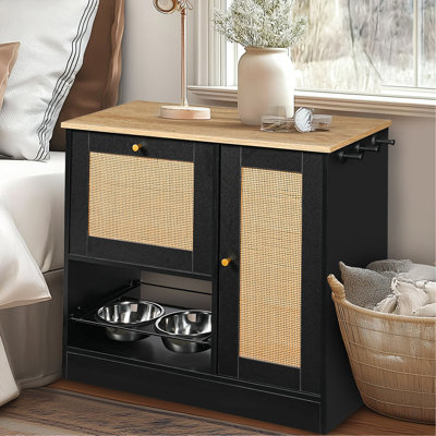 Table d'alimentation pour animaux avec 2 casiers, bols amovibles, basculement, look mignon, tiroirs coulissants noirs, style