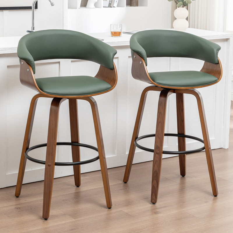 Tabourets pivotants Mid-Century rembourrés en similicuir Devlin, Vert, Tabouret de bar (siège d'une hauteur de 29,5 po)