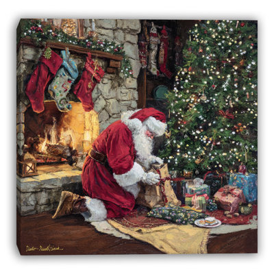«Santa by the Fireplace - Traditional Christmas Eve Scene», art mural sur toile tendue