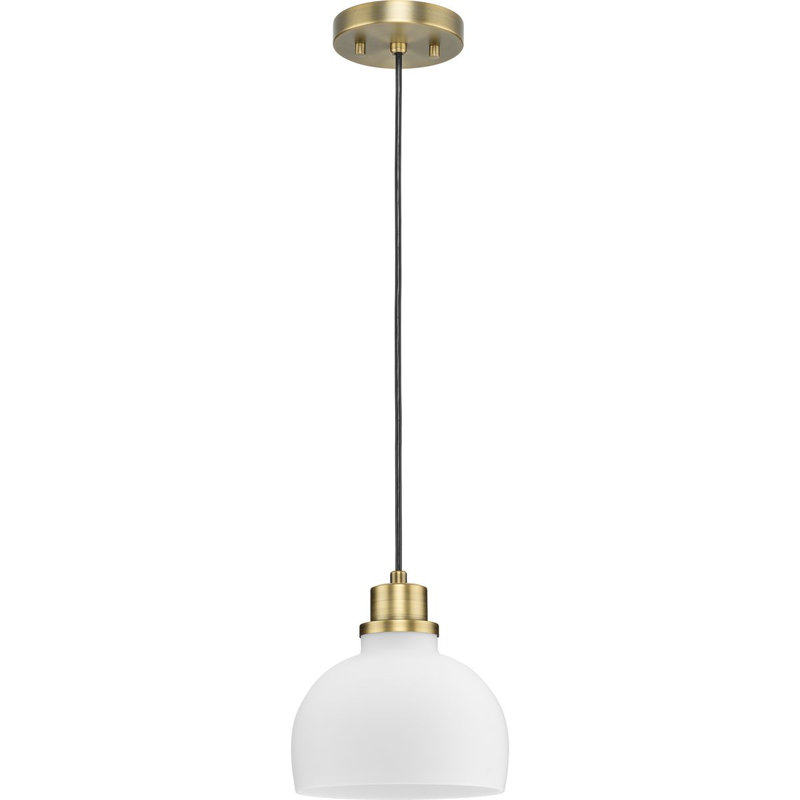 Luminaire suspendu en forme de dôme à 1 lumière Walkerton, Laiton rétro, Blanc
