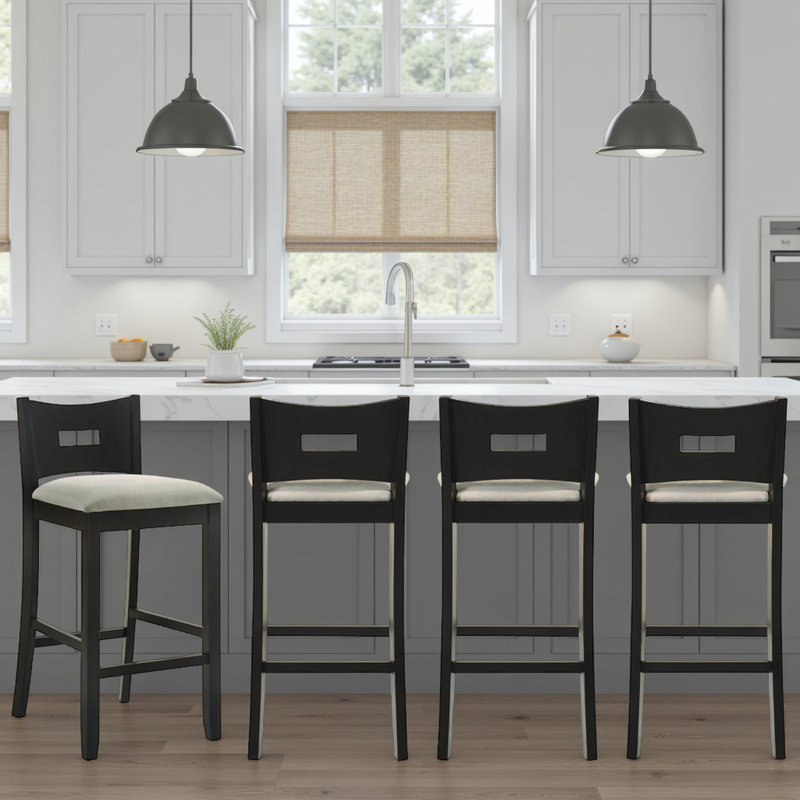 Barrymore Rubberwood Barstool With Fabric Seat, Gray, 4, Counter Stool (26.5" Seat Height)