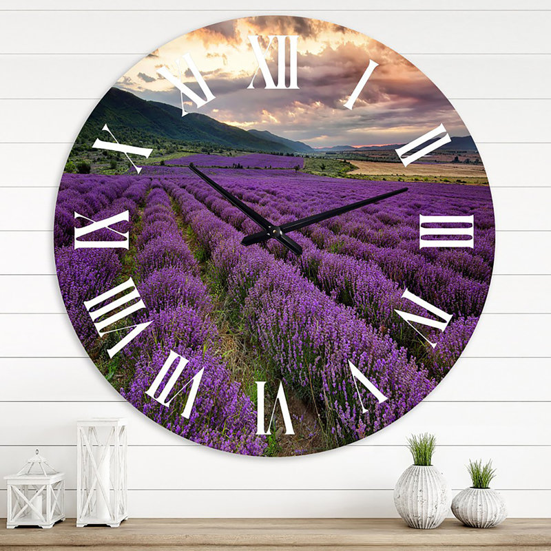 Lavande champ à l'aube I - horloge murale de ferme, Grand