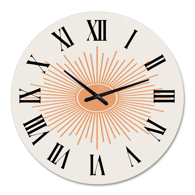 Horloge murale moderne Minimalist Bright Shining Orange Sun Rays III, Surdimensionné