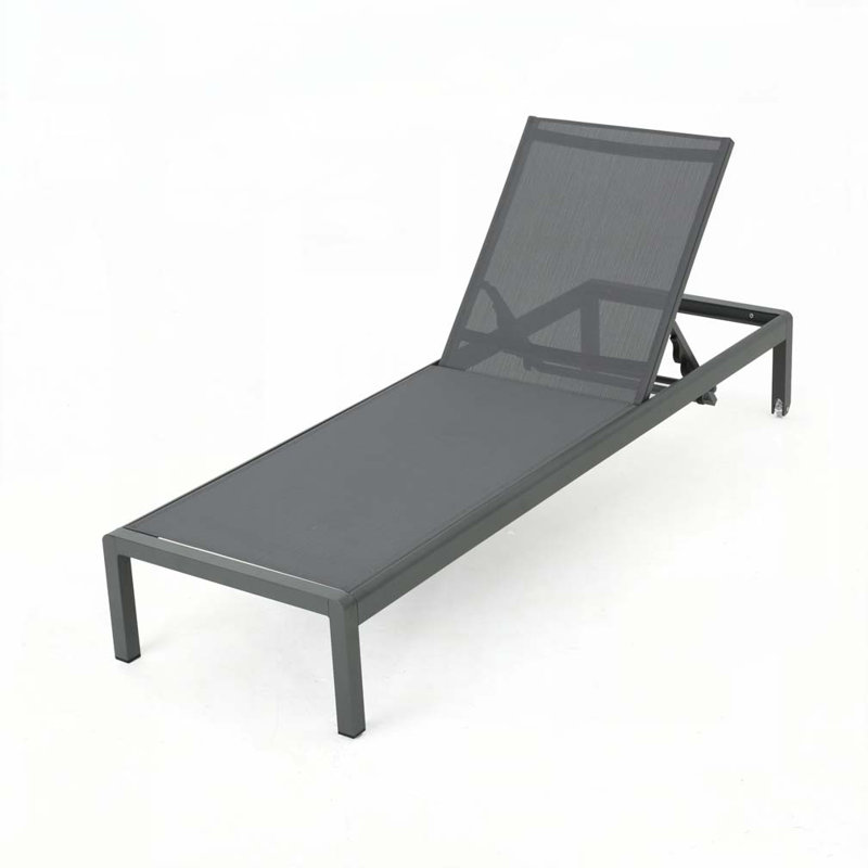 Outdoor Chaise Lounge with 5-Level Adjustable,Durable Aluminum Frame & PVC-coated polyester Mesh, Gray