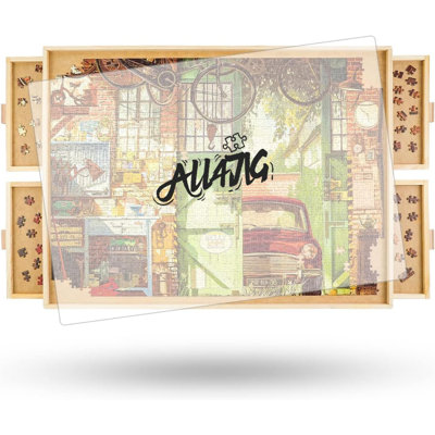 Table de casse-tête rotative 1000 pièces avec 4 tiroirs 20,94 po x 28,74 po Table de puzzle portative en bois pour adultes
