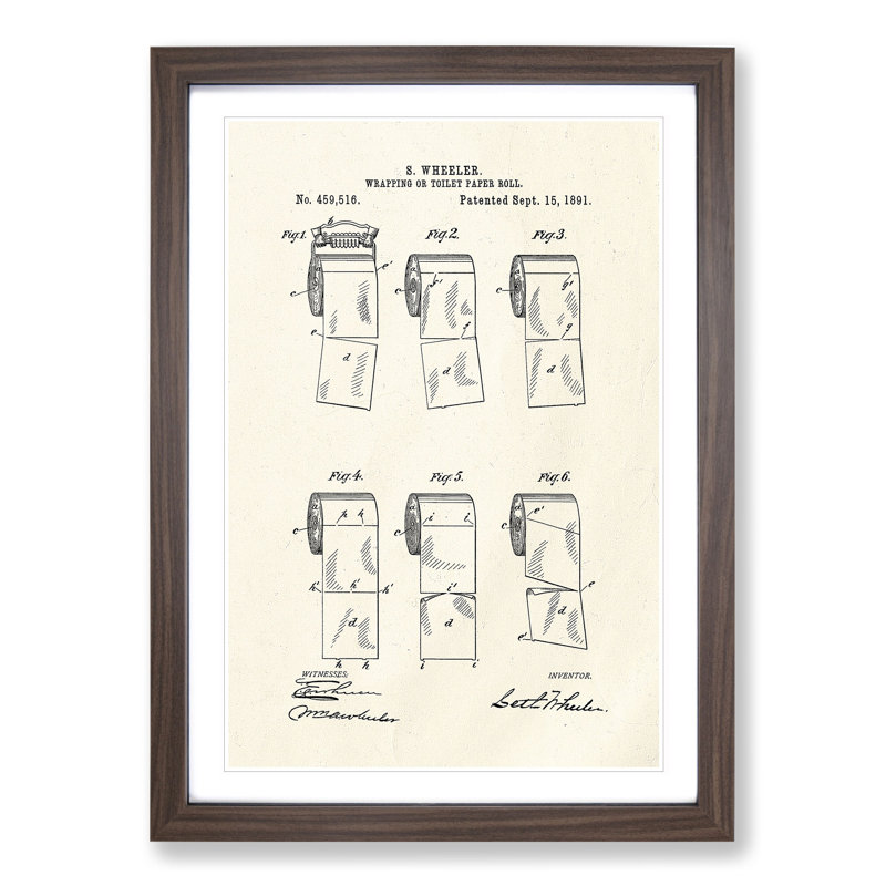 Toilet Roll Patent - Picture Frame Graphic Art, 65cm H x 48cm W x 2cm D, Walnut