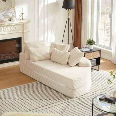 Canapé-lit semi-circulaire 78,5 pouces en velours côtelé 2-en-1 78 pouces, fauteuil inclinable design avec coussin pour le cou et cinq coussins décoratifs dans le salon