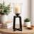 Cole Large Candle Holder, Open Crossed Black Iron, Clear Glass 23 Inch
