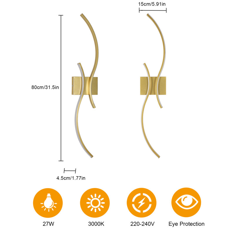 LED Flush Hardwired Mounted Sconce, Gold