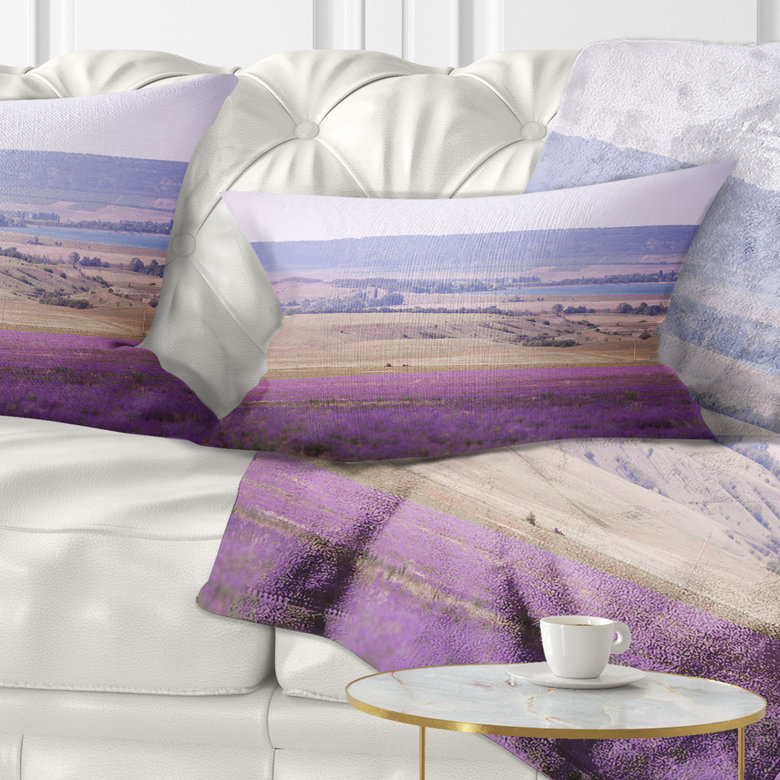Calm Sunset over Lavender Field - Floral Printed Throw Pillow, Rectangular, 12" x 20"