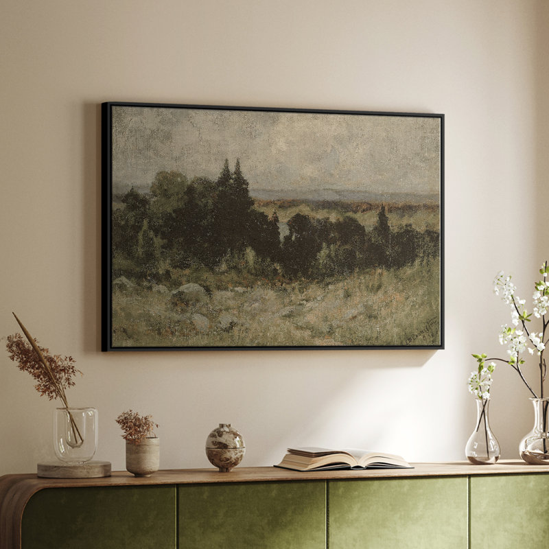 Paysage rétro - DCCCXXVI - Toile tendue avec châssis, Toile avec cadre flottant noir, H 27 po x l 41 po x P 2 po
