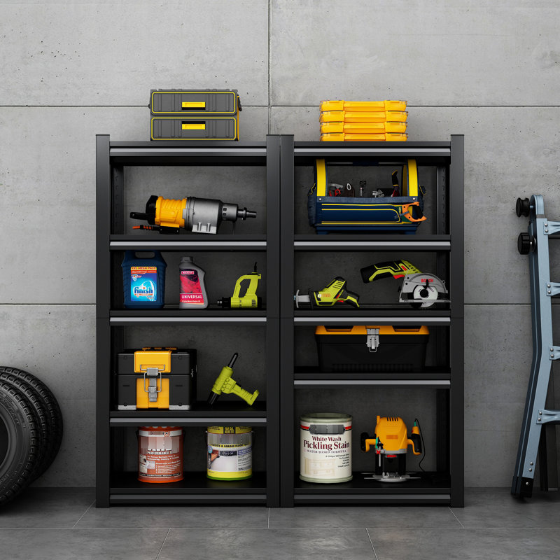 Étagère de garage d'une capacité de 2 000 lb, étagères réglables en métal à 5 niveaux de H 63 po, parfaite pour le garage, le salon, la chambre à coucher, étagères noires avec capacité, magnifique