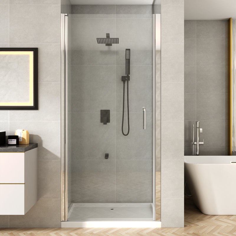 Porte de douche pivotante en verre sans cadre avec verre certifié, Chrome chrome