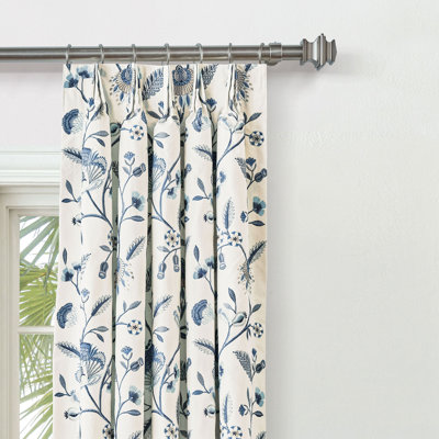 Promenade Embroidered Curtain Panel In Blue