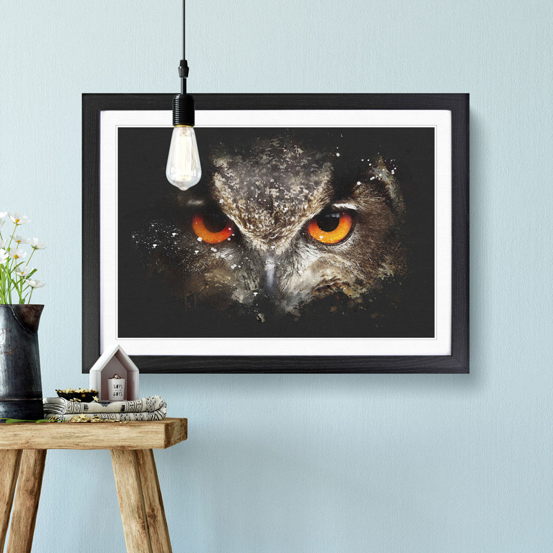 Great Horned Owl - Framed Print, 45cm H x 63cm W x 2cm D, Black Framed