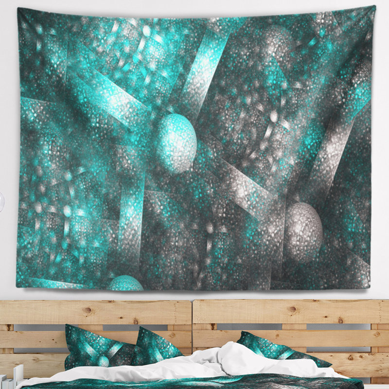 Tapisserie en cristal de cellules abstraites en acier bleu, H 50 po x l 60 po