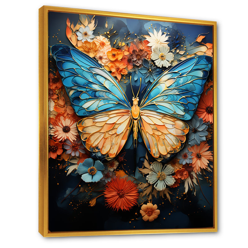 Céleste visiteurs sur toile, Cadre flottant doré, H 40 po x l 30 po x P 1,5 po