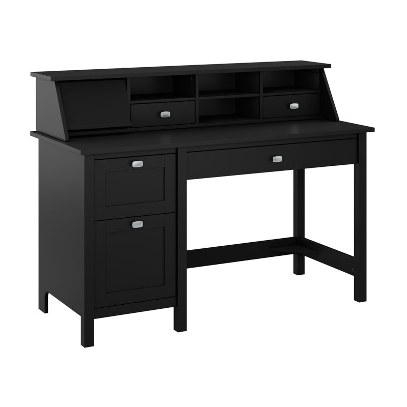 Bureau d'ordinateur Katia 54W avec tiroirs et rangement de bureau, Noir classique