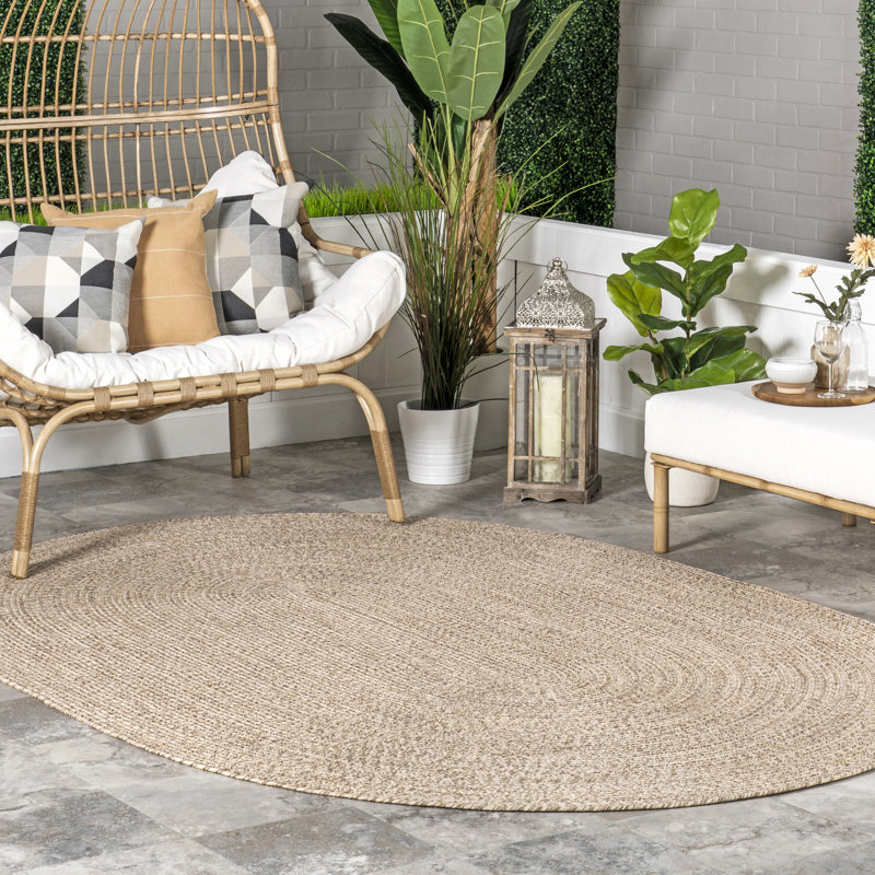 Owensby Braided Tan Indoor/Outdoor Rug, Oval 3' x 5'
