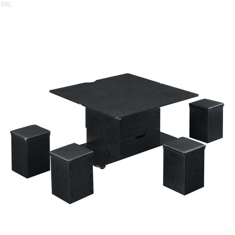 Multi-Functional Lift-Top Coffee Table With Hidden Storage And Stools,Multi-Function Modern Center Table With 4 Stools And Casters,Perfect For Modern Living Spaces
