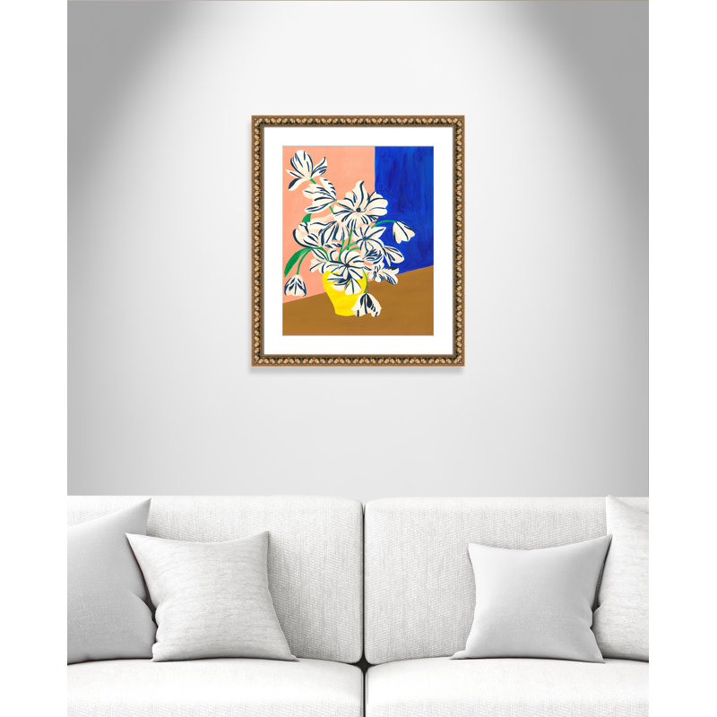 «Stripey Flowers Print» par Violets Print House, 22.5'' W x 26.5'' H, Imprimé mat, Perles de feuilles dorées