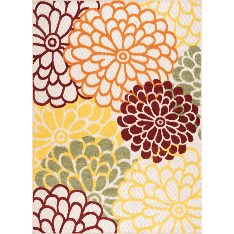 Shameekia Rectangle Shameekia Area Rug, Yellow/Red/Orange, Rectangle 5 pi 3 po x 7 pi 3 po