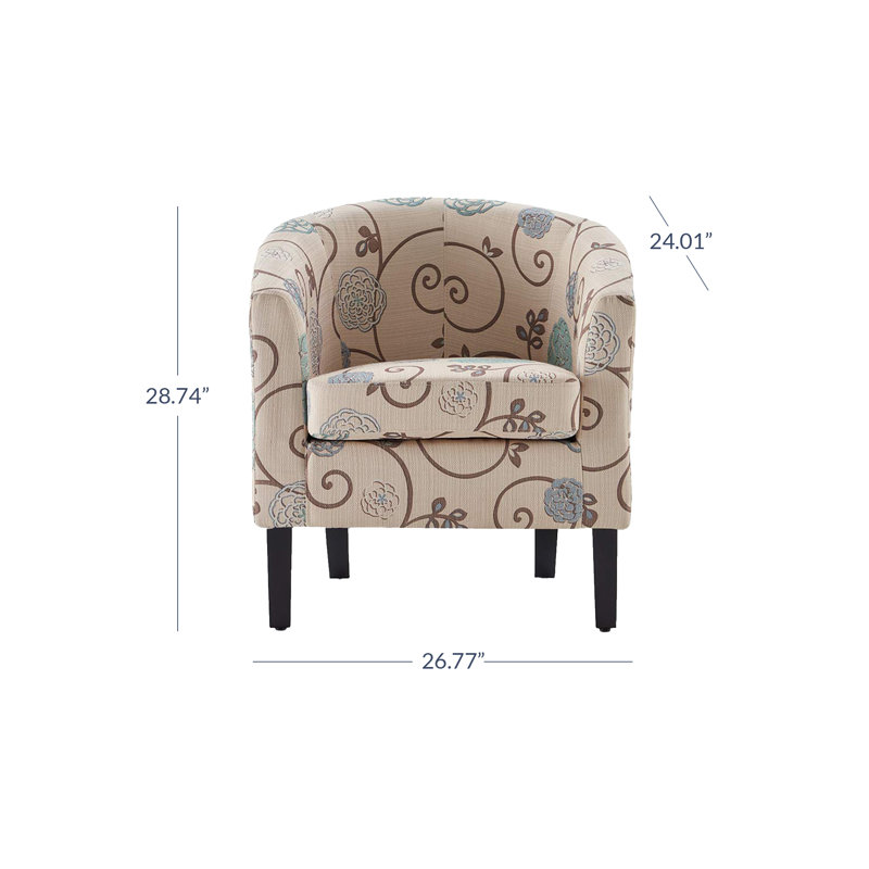 Fauteuil demi-tonneau de 26,77 po Munson, Beige / lin bleu