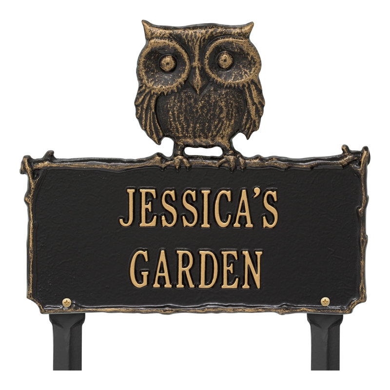 Owl Personalized Garden Sig, Black/Gold, Yes